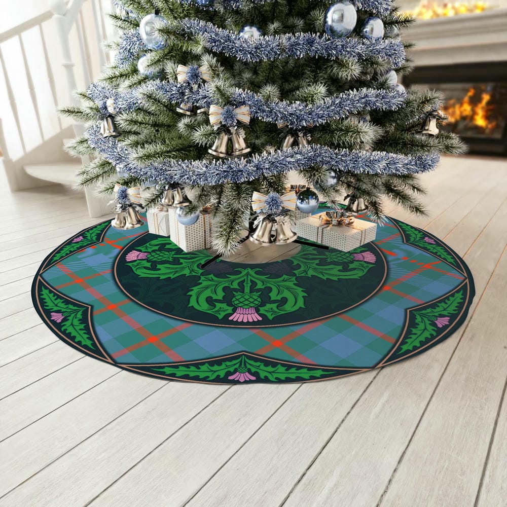 Scottish Agnew Ancient Tartan Christmas Tree Skirt Old Scottish Thistle Flower - Image 3