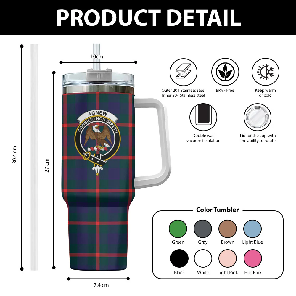 Scottish Agnew Modern Clan Badge Tartan 40oz Tumbler - Image 2