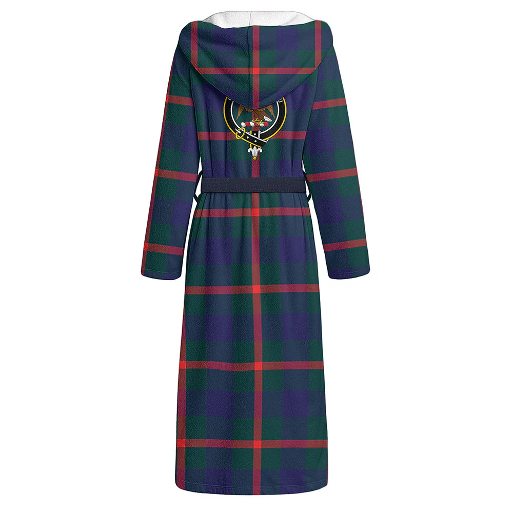 Scottish Agnew Modern Clan Badge Tartan Flannel Hooded Bathrobe - Image 3