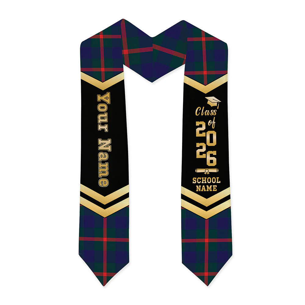 Scottish Agnew Modern Clan Badge Tartan Graduation Stole Black Gold Honor - Image 3