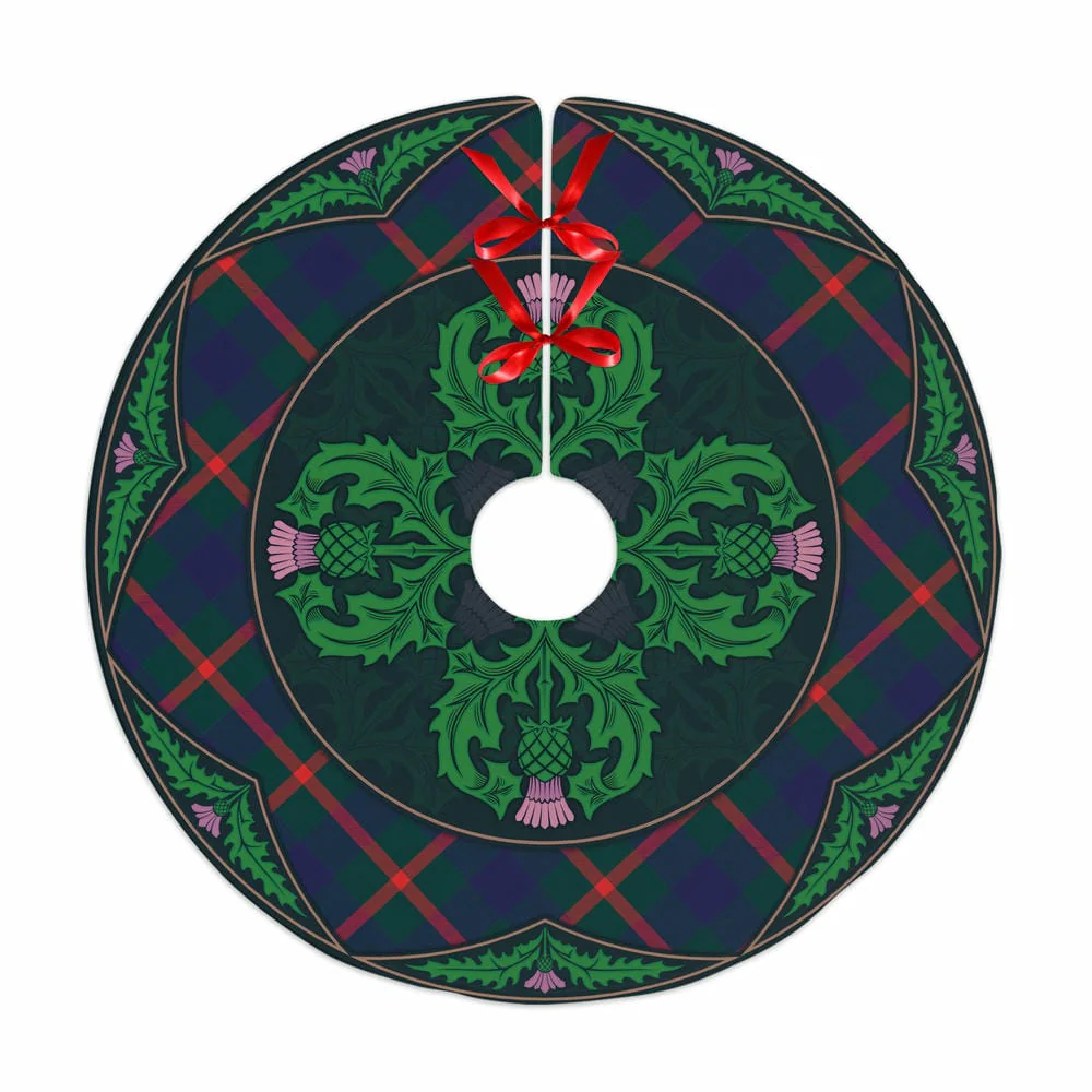 Scottish Agnew Modern Tartan Christmas Tree Skirt Old Scottish Thistle Flower
