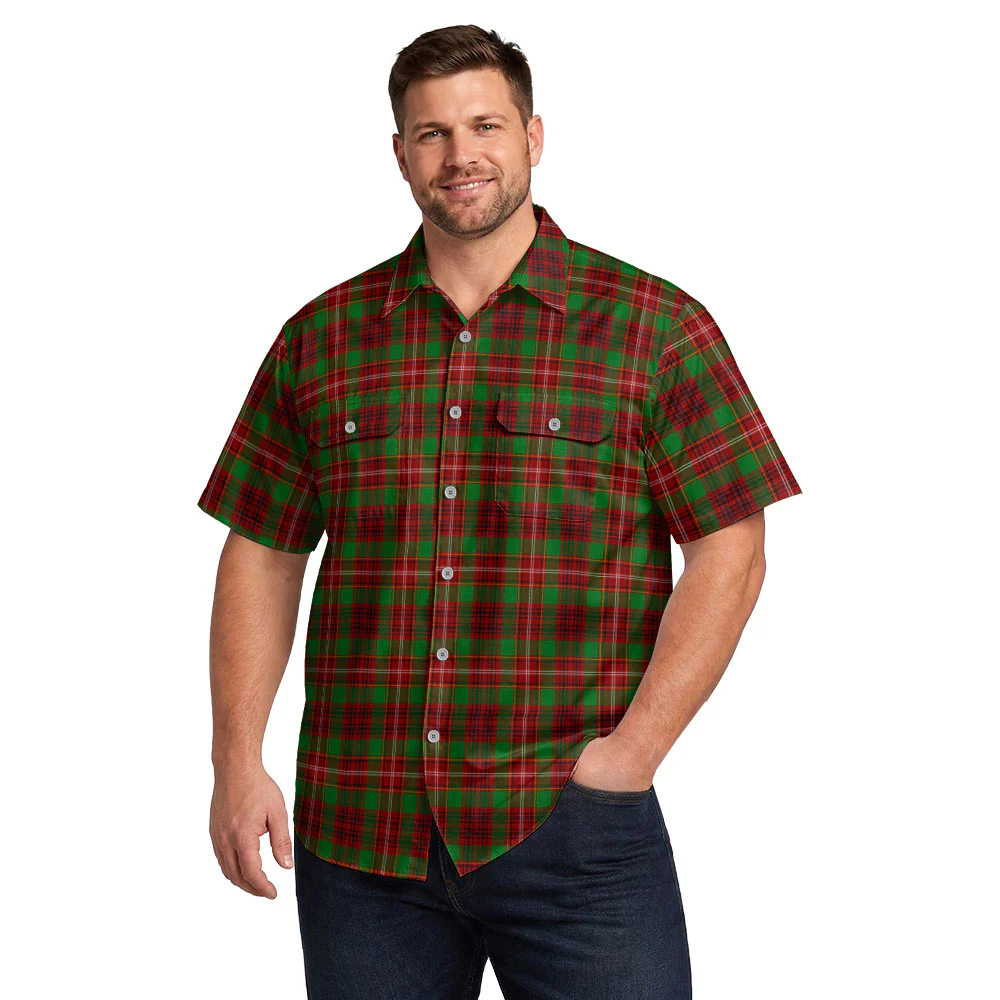 Scottish Ainslie Clan Badge Tartan Short Sleeve Work Shirt - Image 4