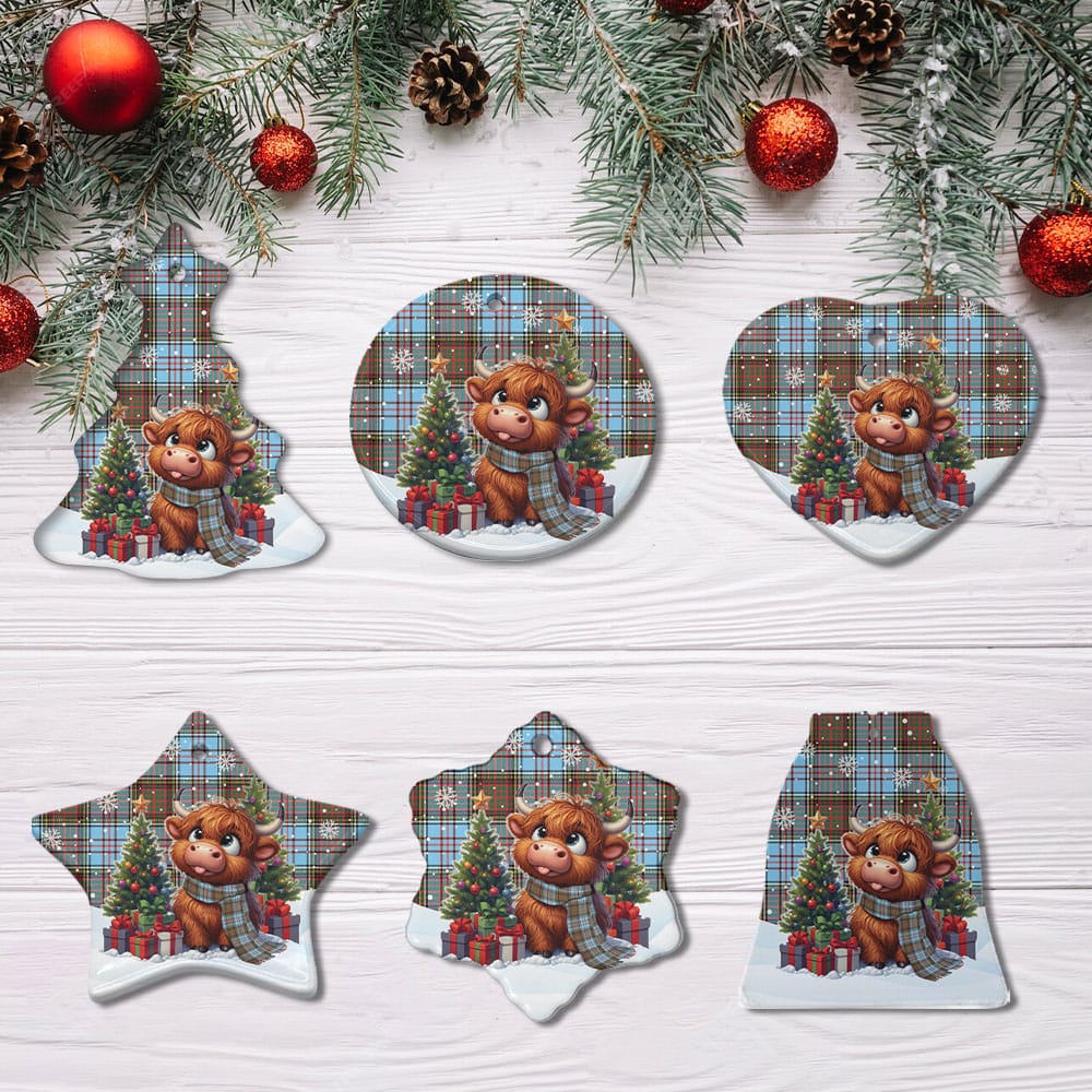 Scottish Anderson Ancient Tartan Ceramic Ornament Cute Highland Cow Christmas