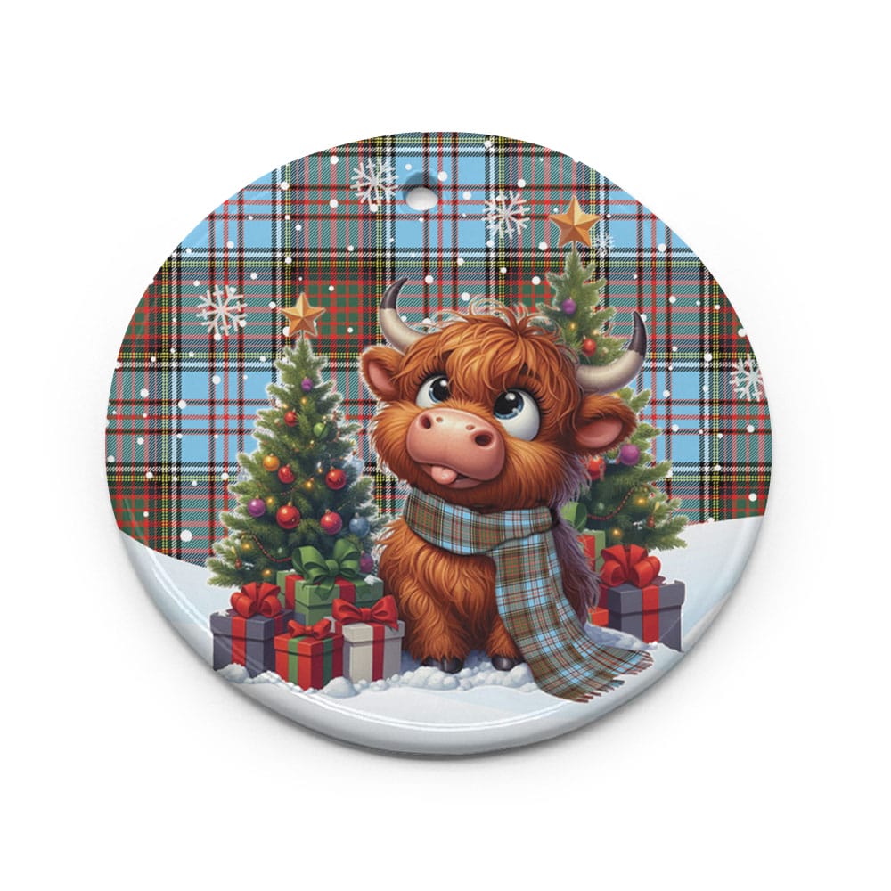 Scottish Anderson Ancient Tartan Ceramic Ornament Cute Highland Cow Christmas - Image 2