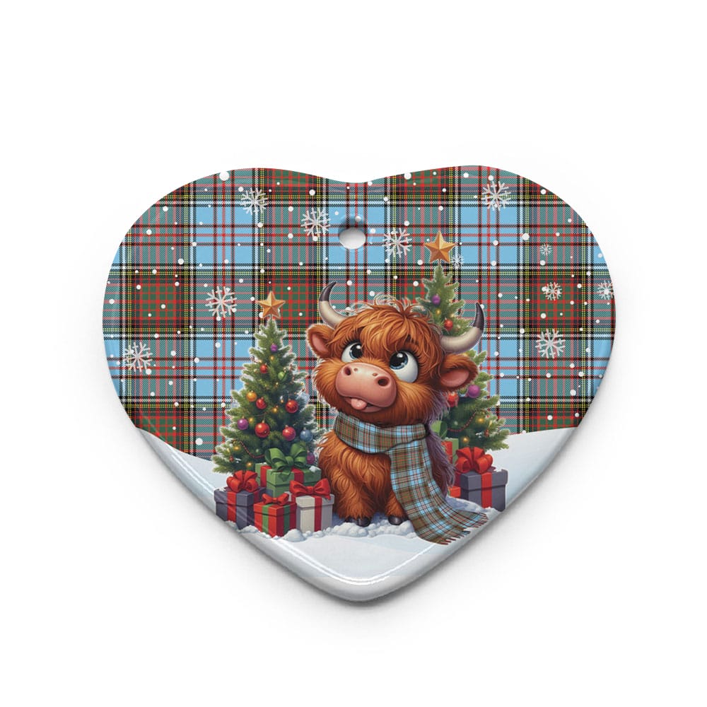 Scottish Anderson Ancient Tartan Ceramic Ornament Cute Highland Cow Christmas - Image 3