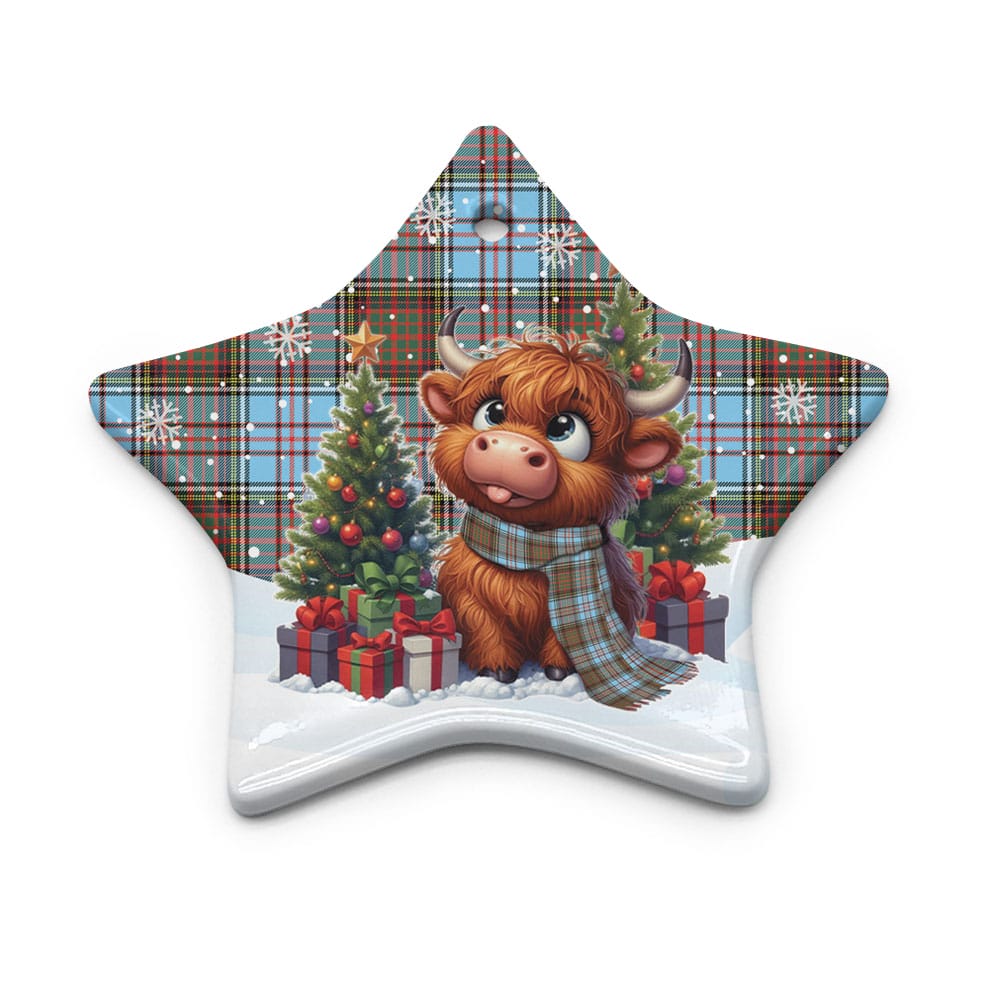 Scottish Anderson Ancient Tartan Ceramic Ornament Cute Highland Cow Christmas - Image 5