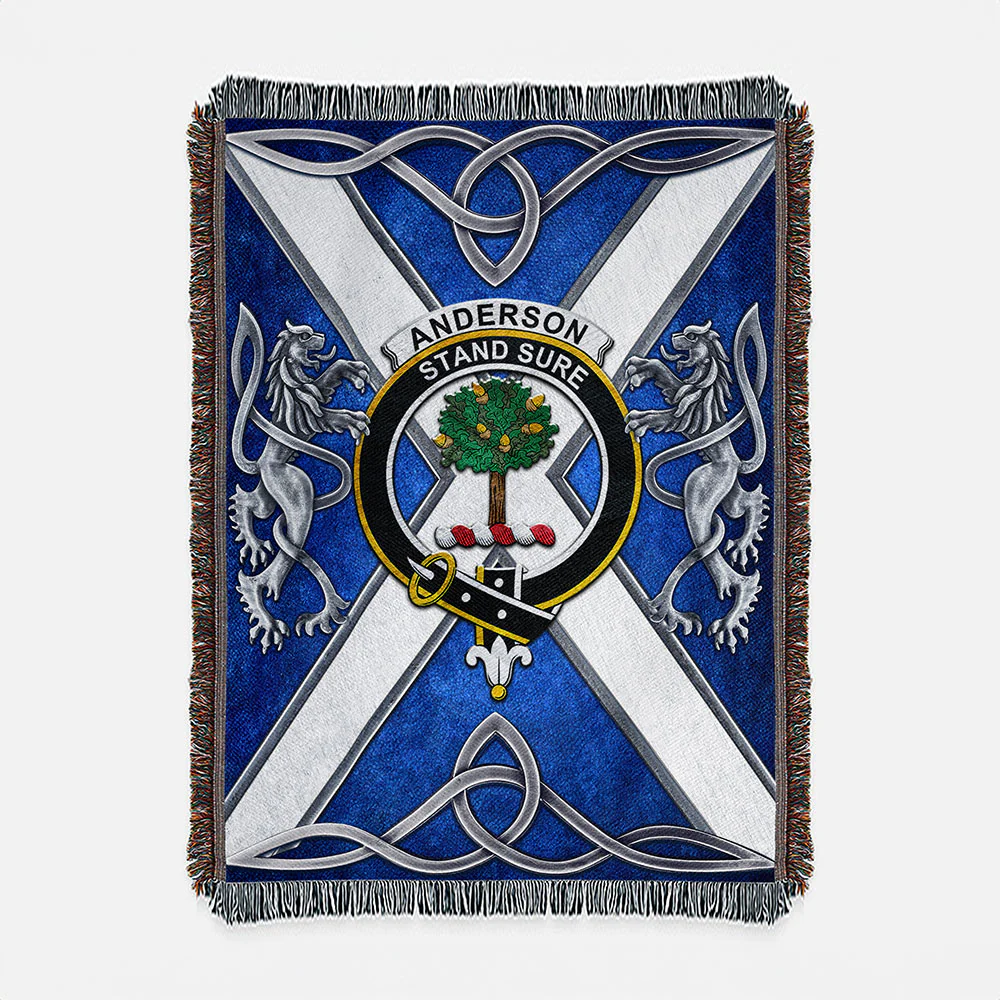 Scottish Anderson Clan Badge Woven Blanket Silver Rampant Lion Emblem