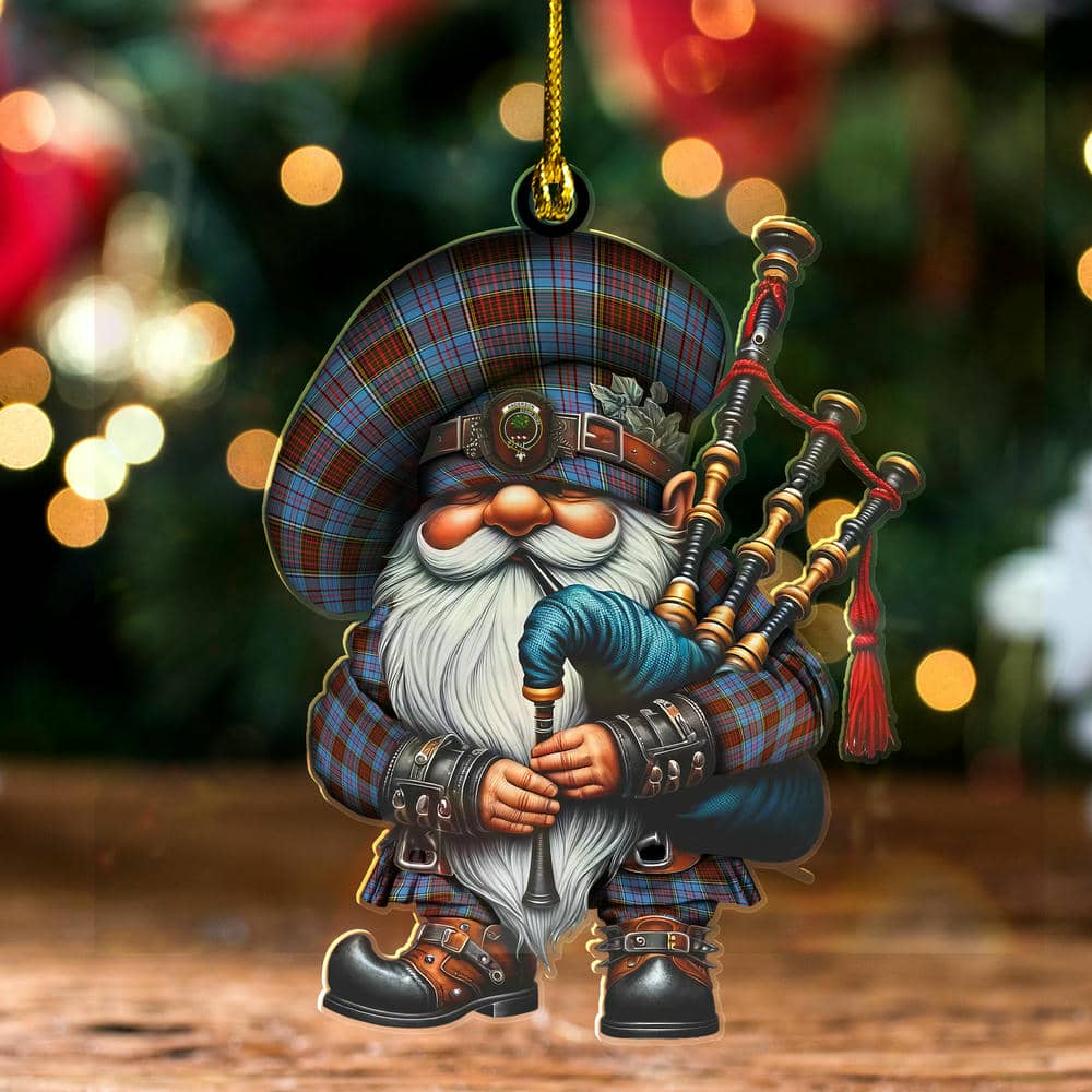 Scottish Anderson Clan Badge Tartan Bagpiper Gnome Ornament