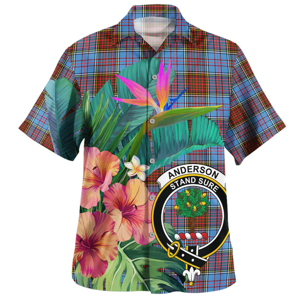 Scottish Anderson Modern Clan Badge Tartan Hawaiian Shirt Bouquet Tropical Style