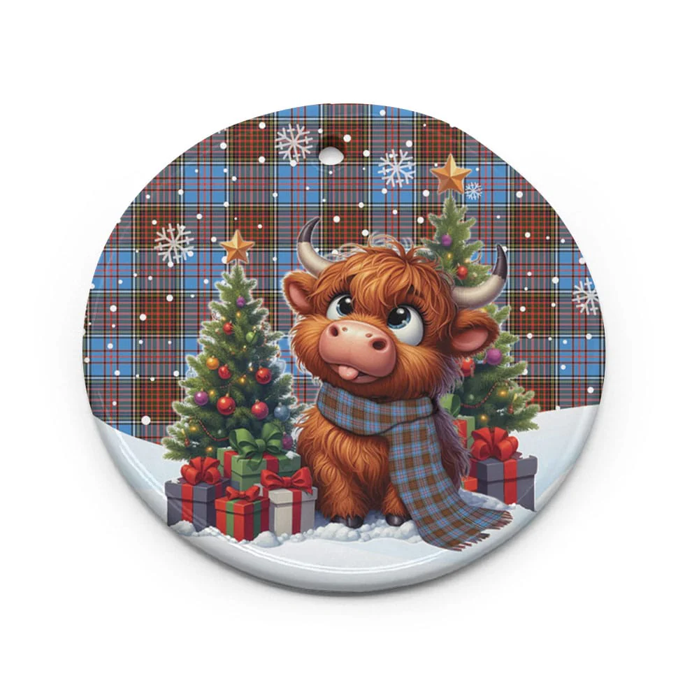 Scottish Anderson Modern Tartan Ceramic Ornament Cute Highland Cow Christmas - Image 2