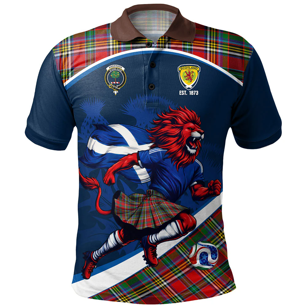 Scottish Anderson of Arbrake Clan Badge Tartan Polo Shirt Scotland Lion Brave Highland Spirit