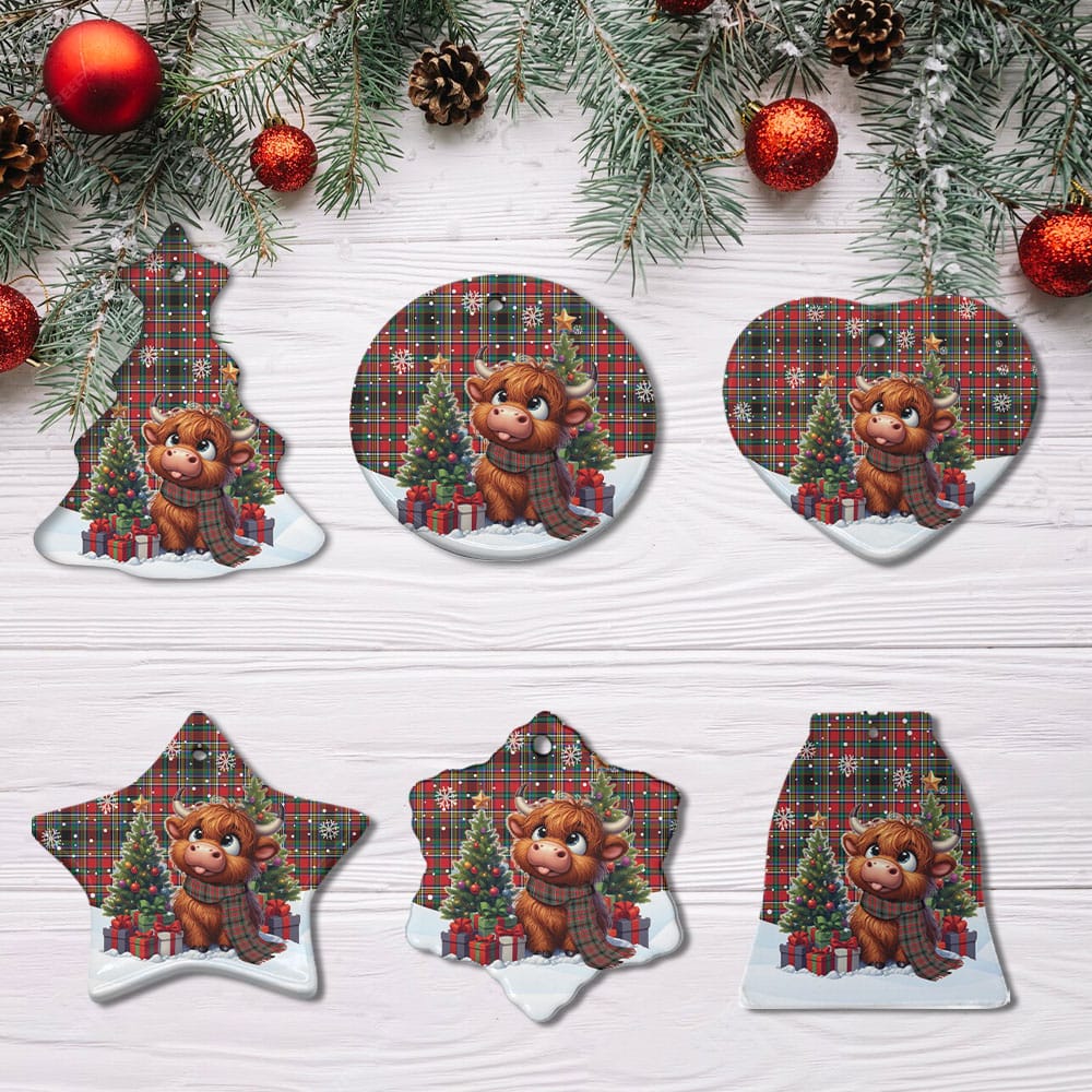Scottish Anderson of Arbrake Tartan Ceramic Ornament Cute Highland Cow Christmas
