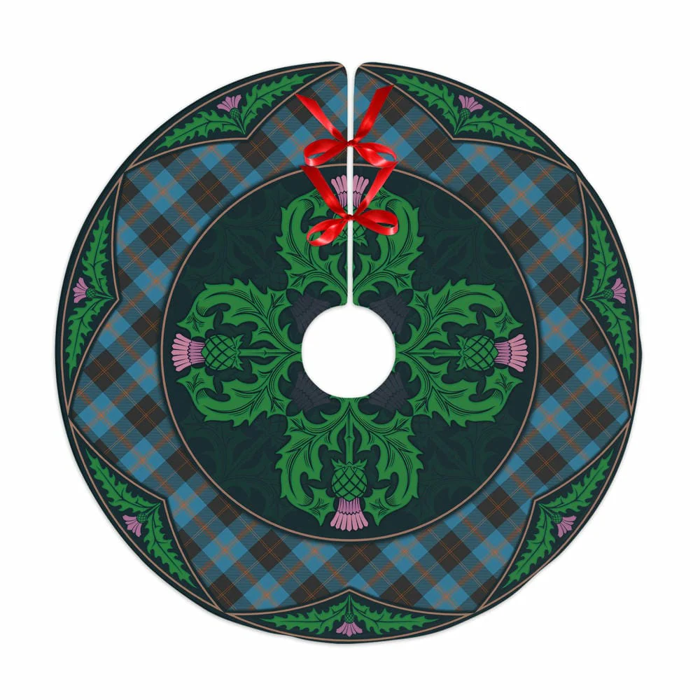Scottish Angus Ancient Tartan Christmas Tree Skirt Old Scottish Thistle Flower