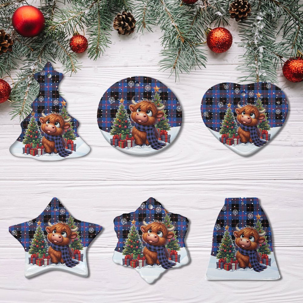 Scottish Angus Modern Tartan Ceramic Ornament Cute Highland Cow Christmas