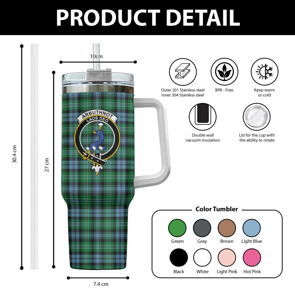 Scottish Arbuthnot Ancient Clan Badge Tartan 40oz Tumbler - Image 2
