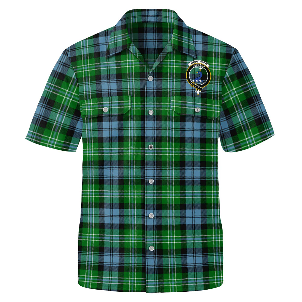 Scottish Arbuthnot Ancient Clan Badge Tartan Short Sleeve Work Shirt - Image 2