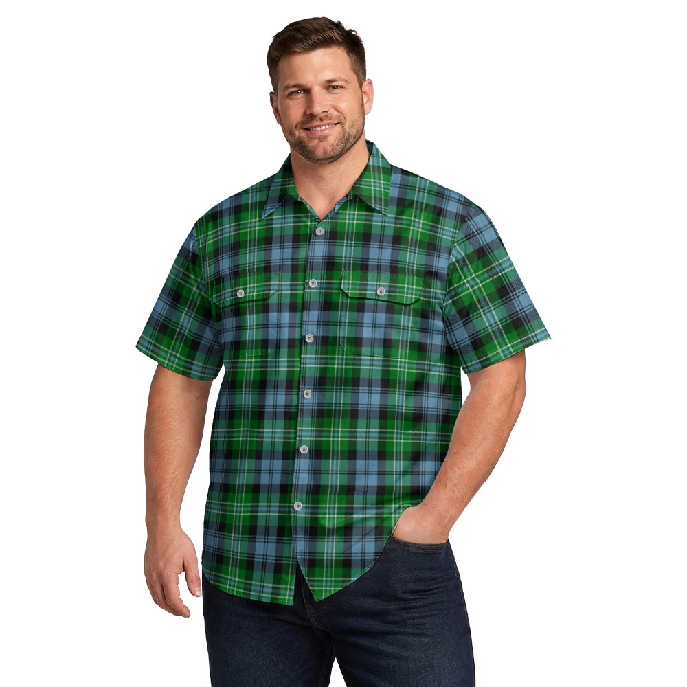 Scottish Arbuthnot Ancient Clan Badge Tartan Short Sleeve Work Shirt - Image 4