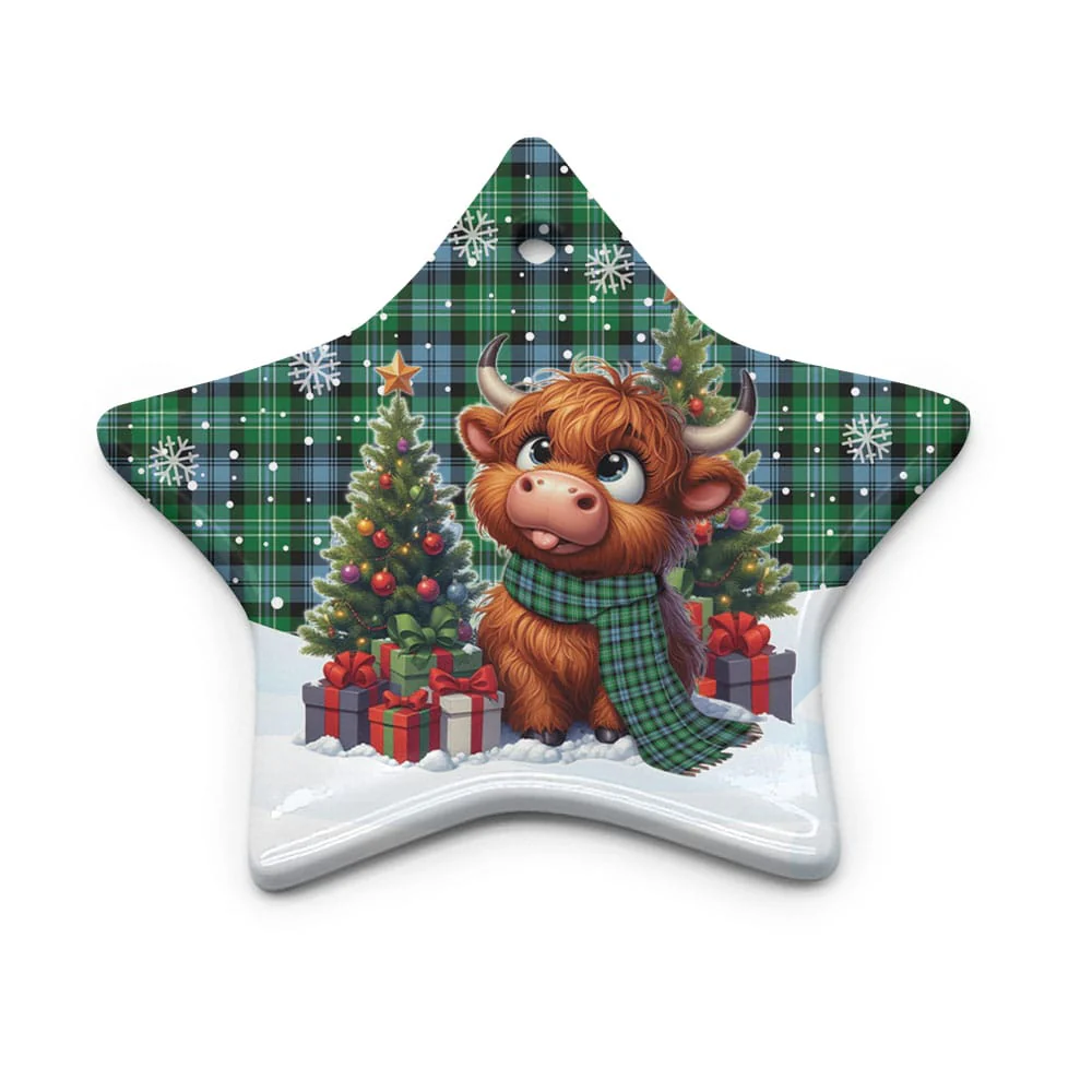 Scottish Arbuthnot Ancient Tartan Ceramic Ornament Cute Highland Cow Christmas - Image 5