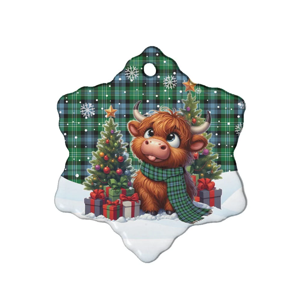 Scottish Arbuthnot Ancient Tartan Ceramic Ornament Cute Highland Cow Christmas - Image 6