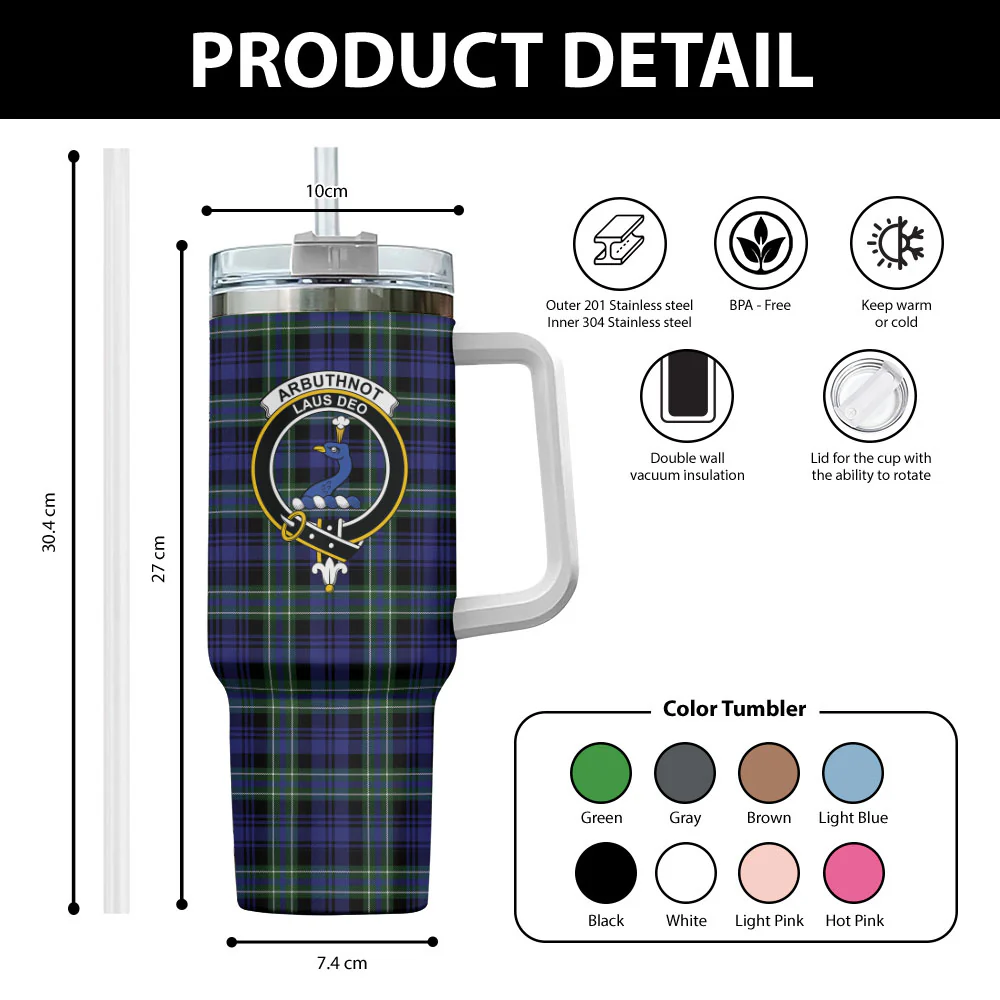 Scottish Arbuthnot Modern Clan Badge Tartan 40oz Tumbler - Image 2