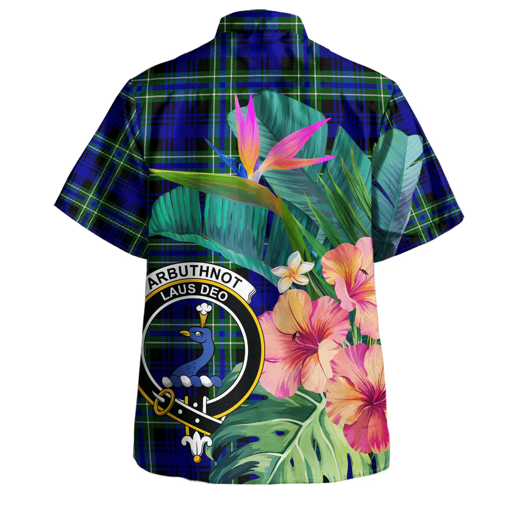 Scottish Arbuthnot Modern Clan Badge Tartan Hawaiian Shirt Bouquet Tropical Style - Image 3