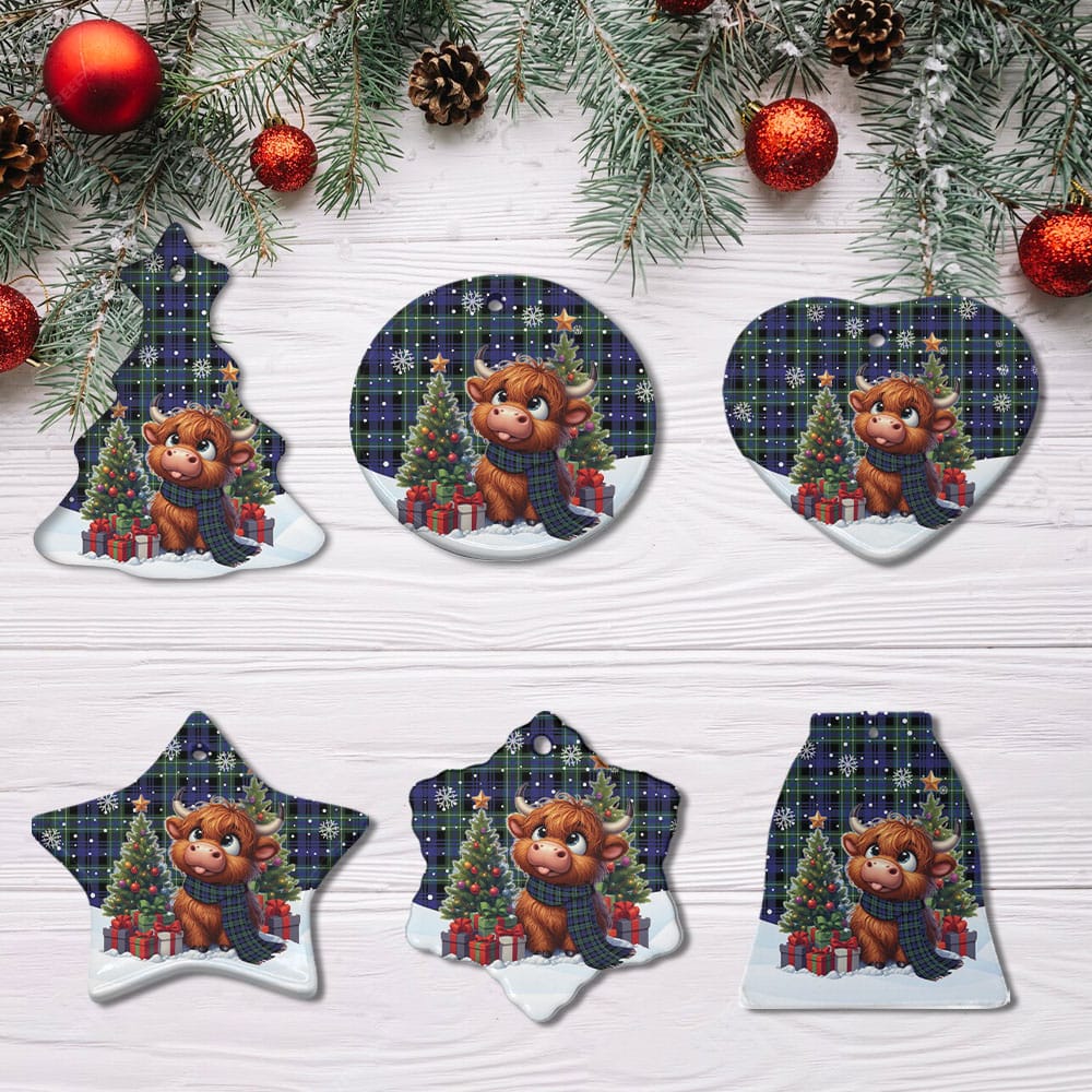 Scottish Arbuthnot Modern Tartan Ceramic Ornament Cute Highland Cow Christmas