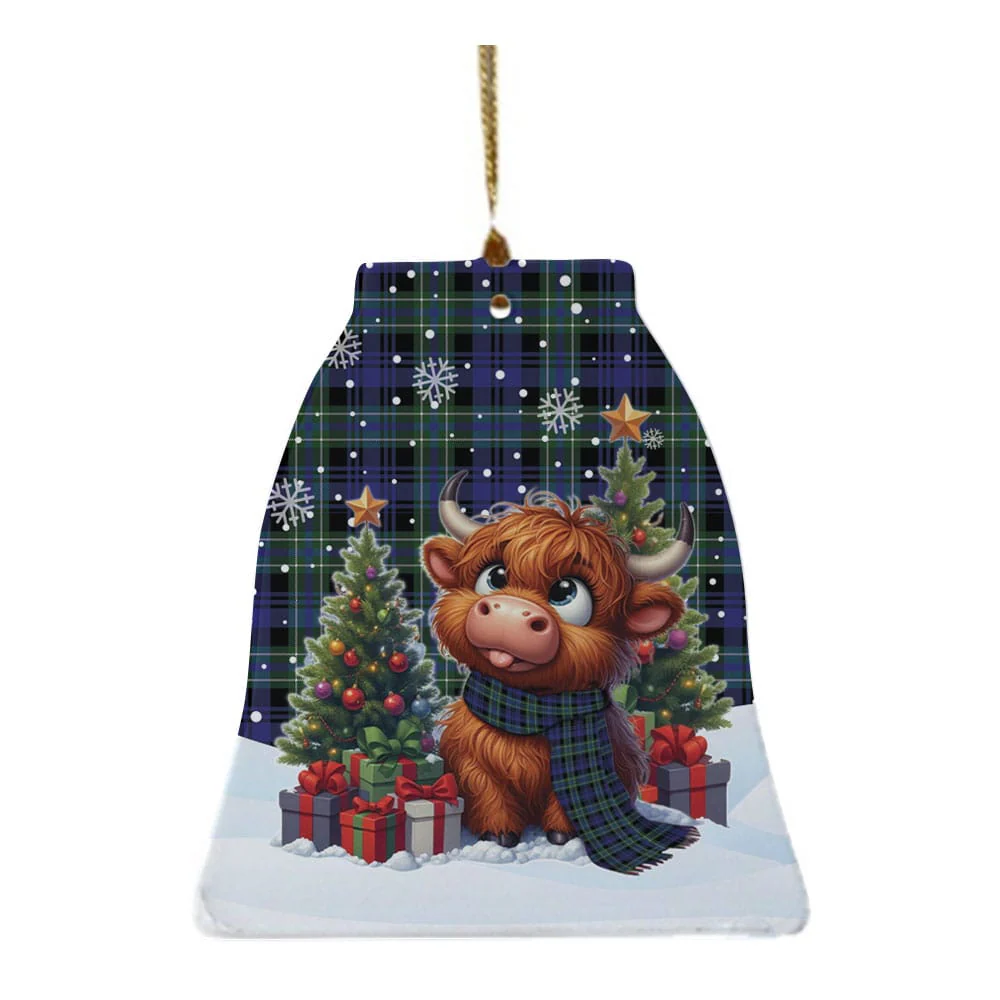 Scottish Arbuthnot Modern Tartan Ceramic Ornament Cute Highland Cow Christmas - Image 4