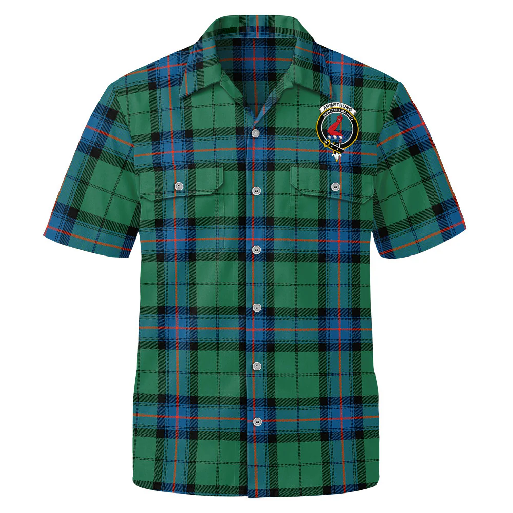 Scottish Armstrong Ancient Clan Badge Tartan Short Sleeve Work Shirt - Image 2