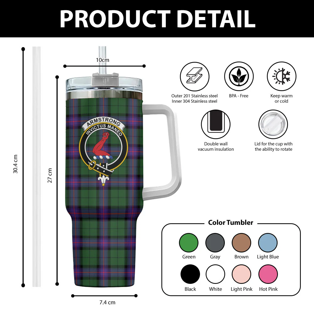 Scottish Armstrong Modern Clan Badge Tartan 40oz Tumbler - Image 2