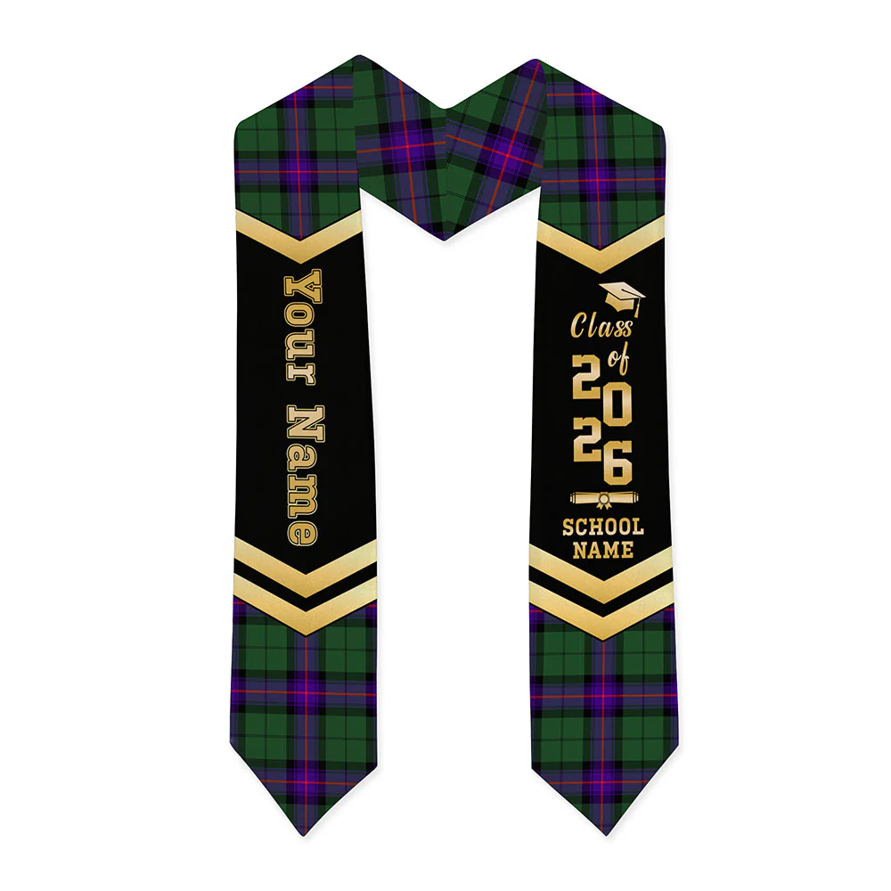 Scottish Armstrong Modern Clan Badge Tartan Graduation Stole Black Gold Honor - Image 3