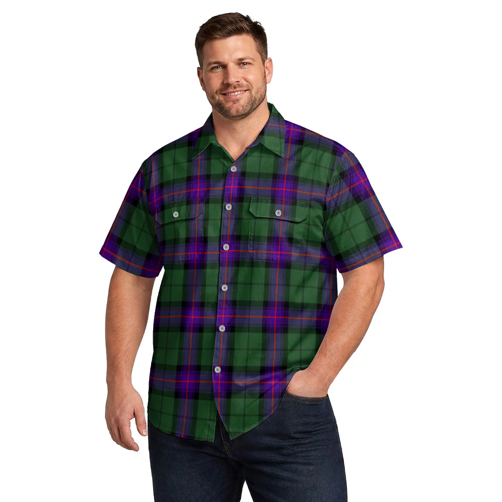 Scottish Armstrong Modern Clan Badge Tartan Short Sleeve Work Shirt - Image 4