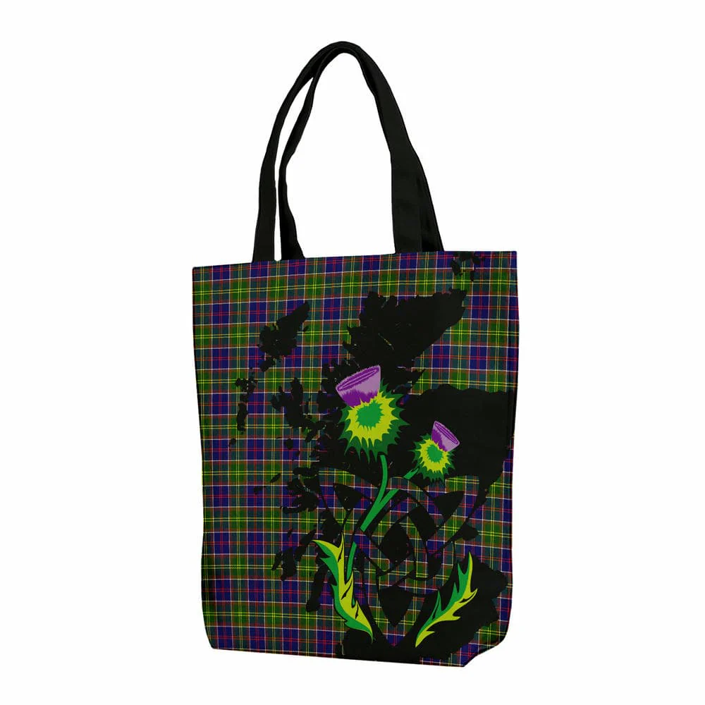 Scottish Ayrshire District Tartan Canvas Bag With Shoulder Strap With Thistle