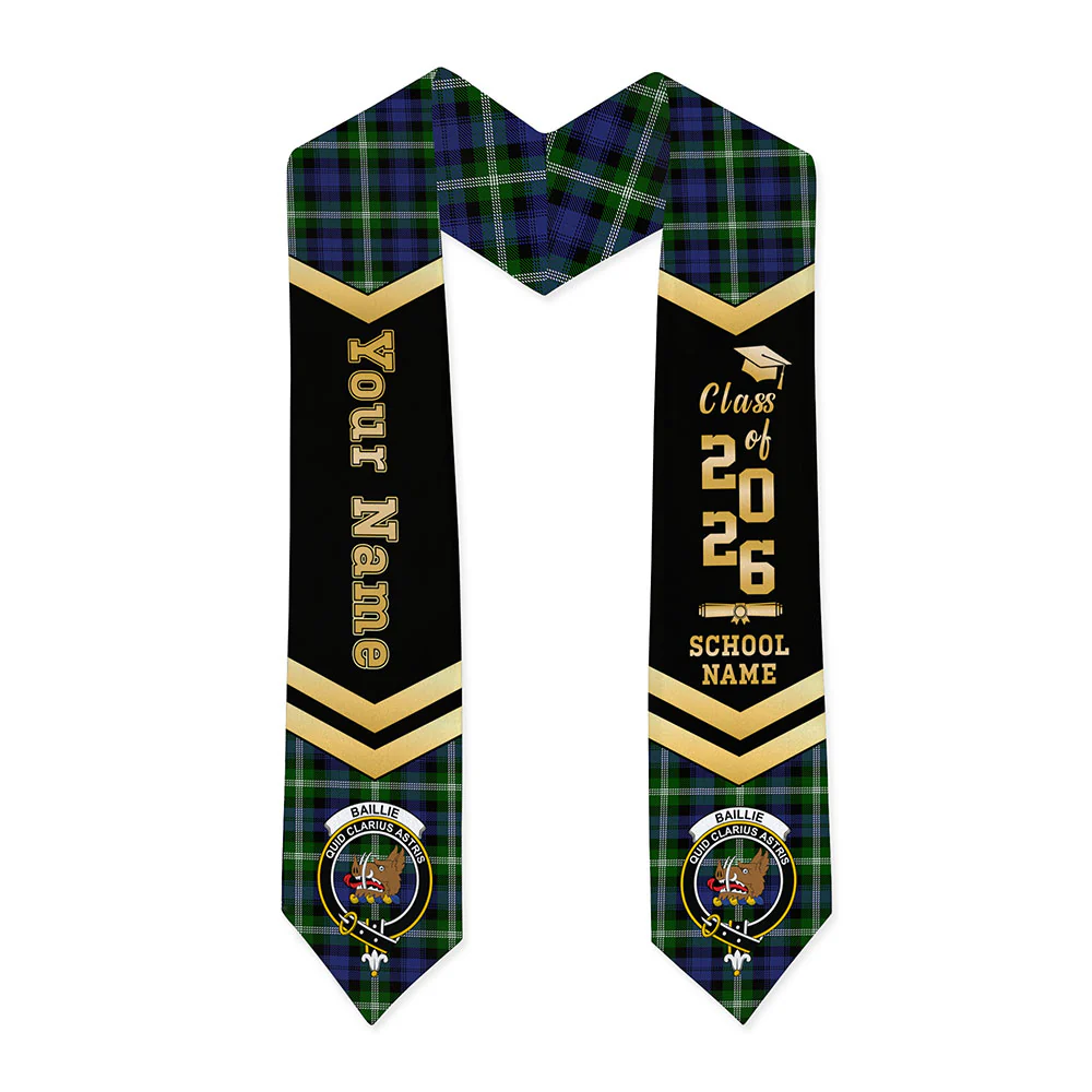 Scottish Baillie Modern Clan Badge Tartan Graduation Stole Black Gold Honor