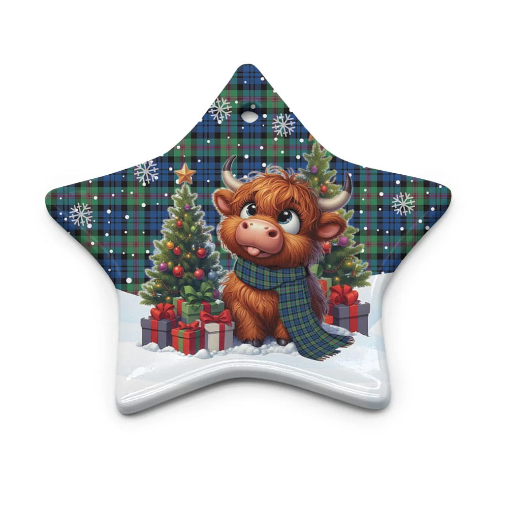 Scottish Baird Ancient Tartan Ceramic Ornament Cute Highland Cow Christmas - Image 5