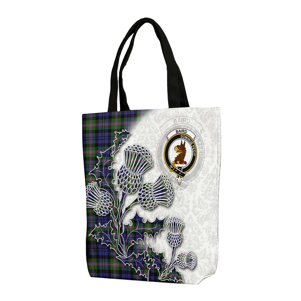 Scottish Baird Clan Badge Tartan Canvas Bag With Shoulder Straps - Thistle Flowers Style