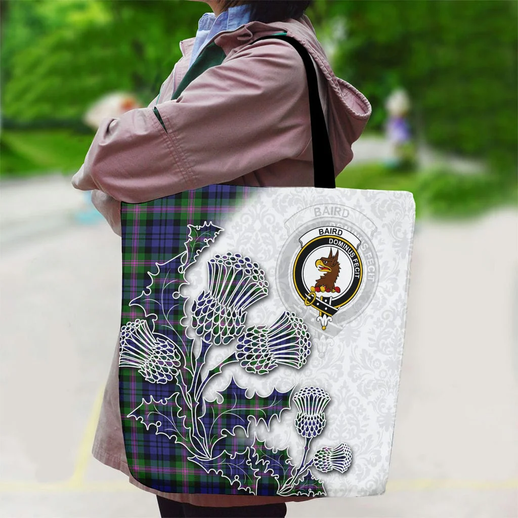 Scottish Baird Clan Badge Tartan Canvas Bag With Shoulder Straps - Thistle Flowers Style - Image 2