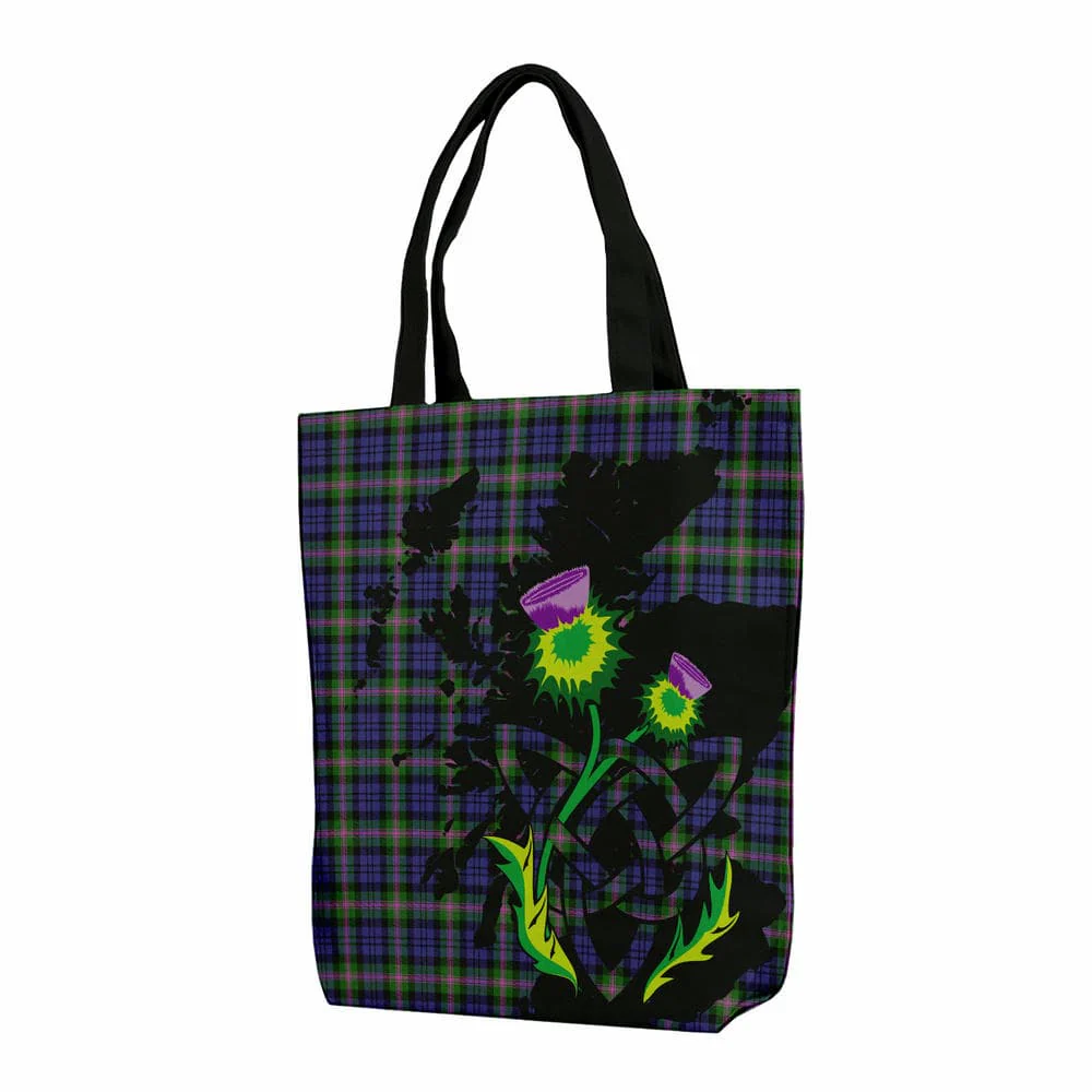 Scottish Baird Modern Tartan Canvas Bag With Shoulder Strap With Thistle