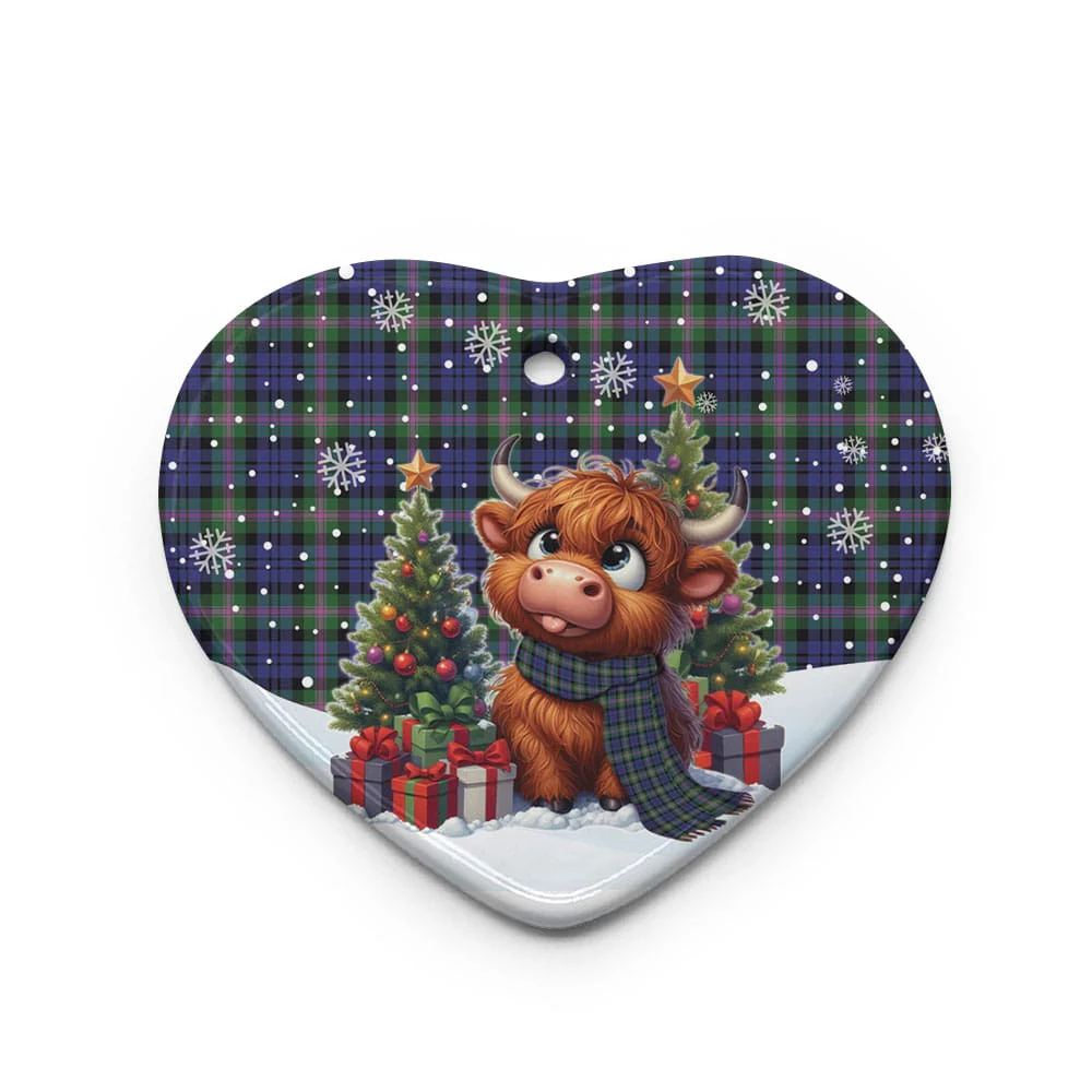 Scottish Baird Modern Tartan Ceramic Ornament Cute Highland Cow Christmas - Image 3