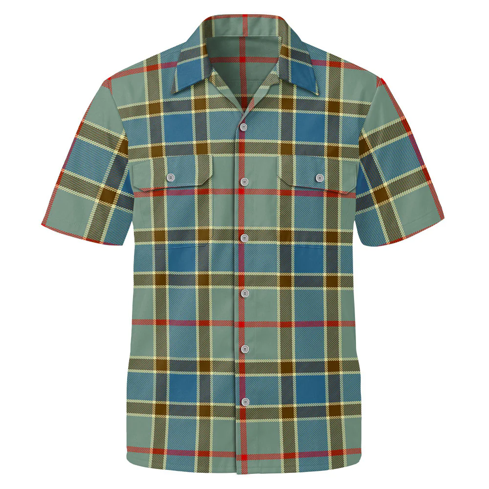 Scottish Balfour Blue Clan Badge Tartan Short Sleeve Work Shirt