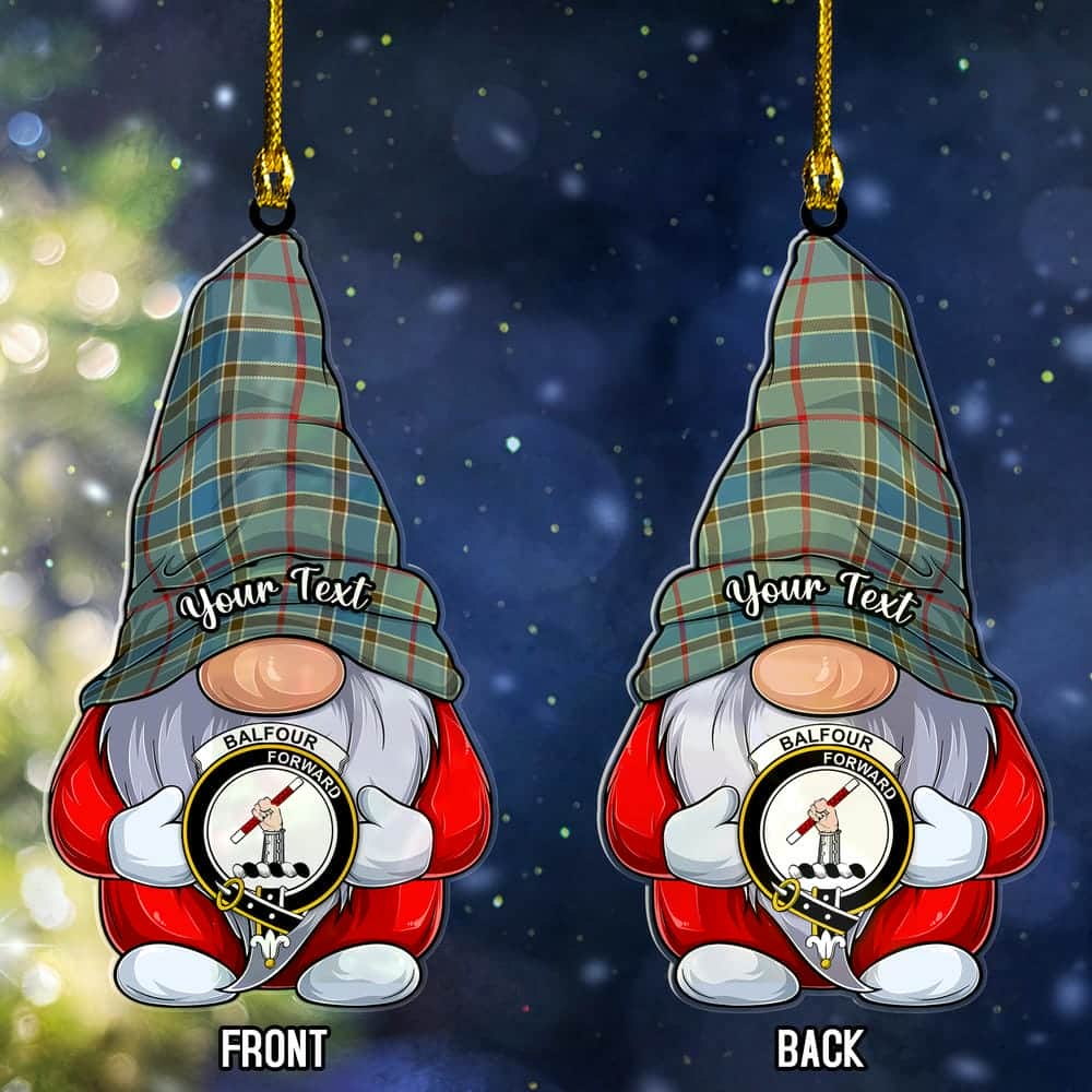 Scottish Balfour Clan Badge Tartan Christmas Gnome Ornament Custom Personalized