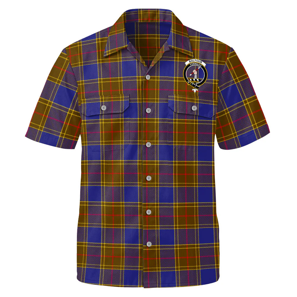 Scottish Balfour Modern Clan Badge Tartan Short Sleeve Work Shirt - Image 2