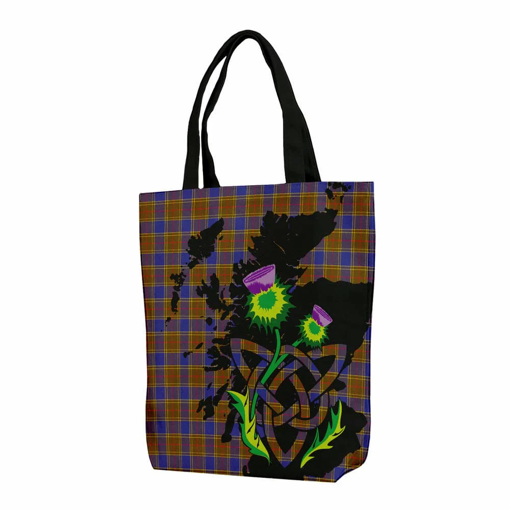 Scottish Balfour Modern Tartan Canvas Bag With Shoulder Strap With Thistle