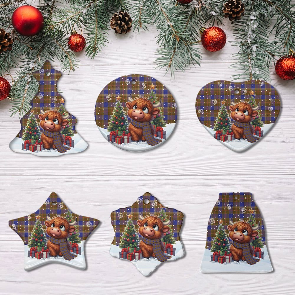 Scottish Balfour Modern Tartan Ceramic Ornament Cute Highland Cow Christmas