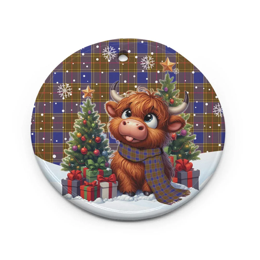 Scottish Balfour Modern Tartan Ceramic Ornament Cute Highland Cow Christmas - Image 2