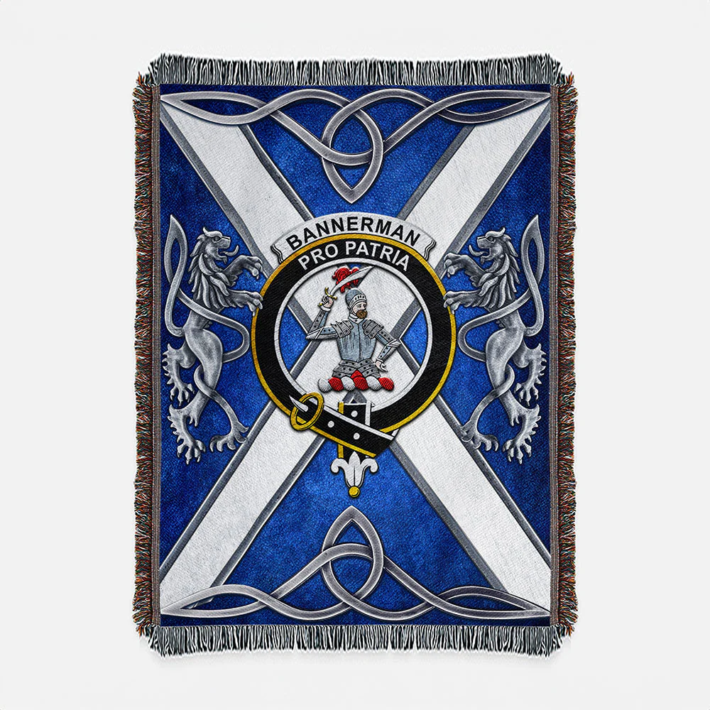 Scottish Bannerman Clan Badge Woven Blanket Silver Rampant Lion Emblem