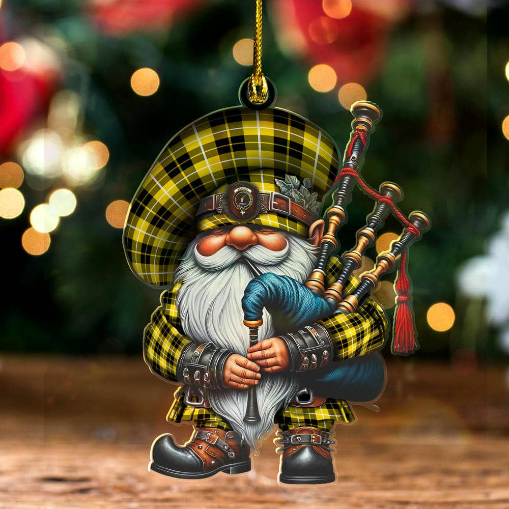 Scottish Barclay Clan Badge Tartan Bagpiper Gnome Ornament