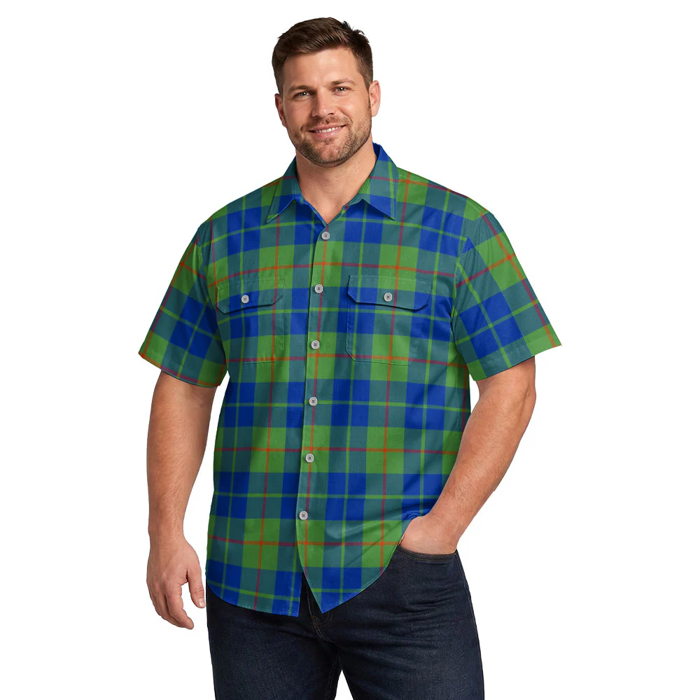 Scottish Barclay Hunting Ancient Clan Badge Tartan Short Sleeve Work Shirt - Image 4