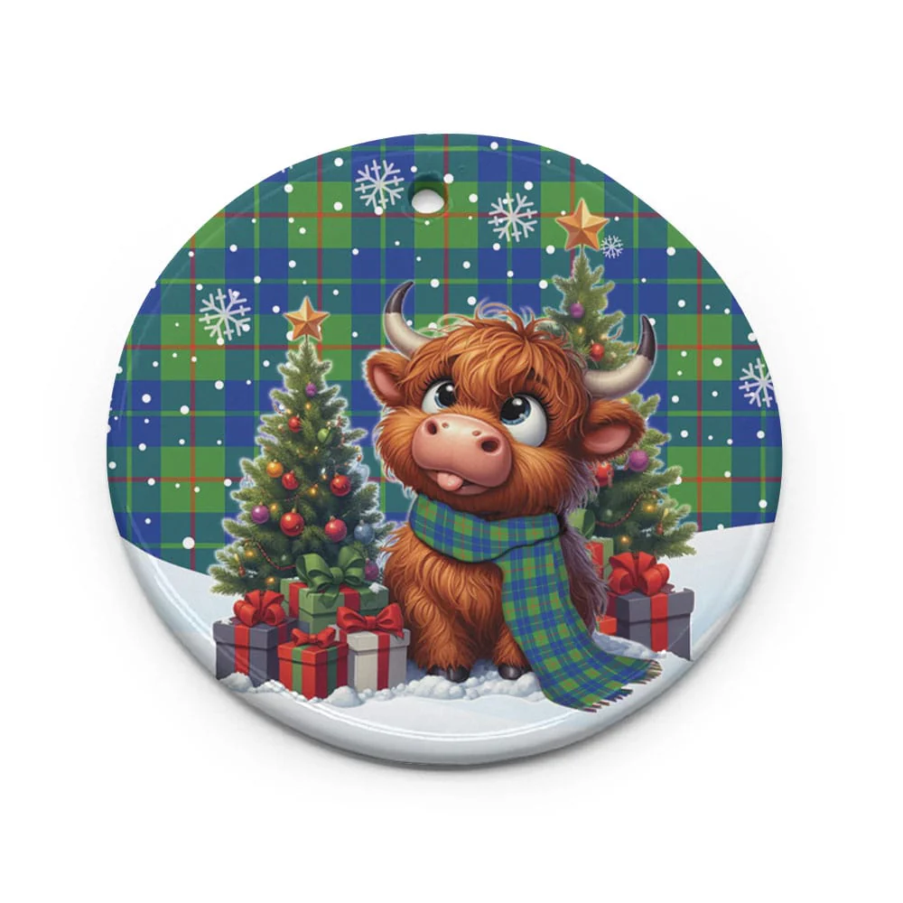 Scottish Barclay Hunting Ancient Tartan Ceramic Ornament Cute Highland Cow Christmas - Image 2