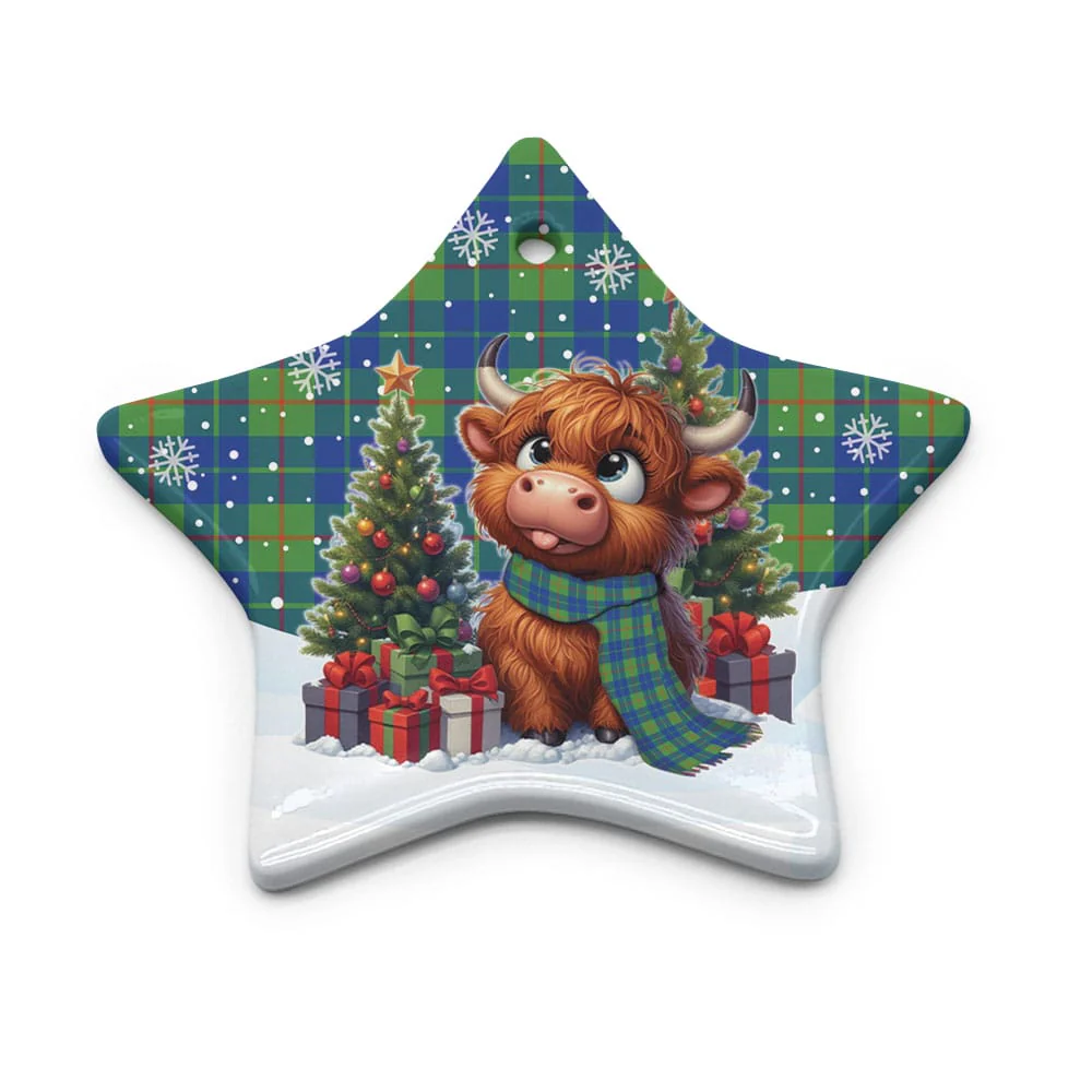 Scottish Barclay Hunting Ancient Tartan Ceramic Ornament Cute Highland Cow Christmas - Image 5