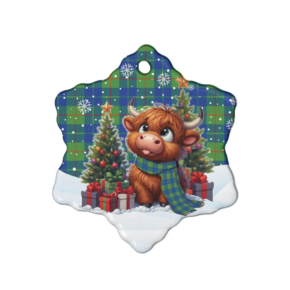 Scottish Barclay Hunting Ancient Tartan Ceramic Ornament Cute Highland Cow Christmas - Image 6